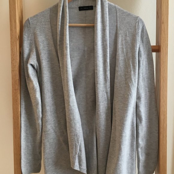 Zara Sweaters - Zara Light Gray Open Front Draped Cardigan